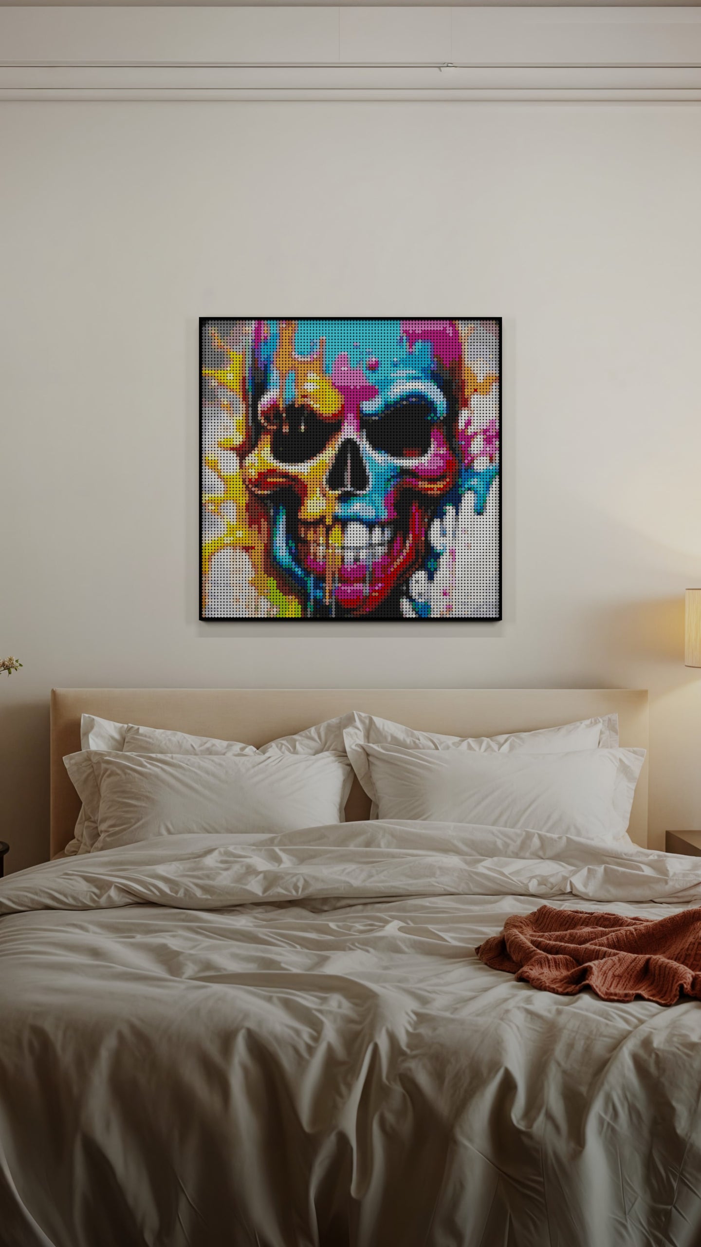 Vivid Decay LEGO® Style mosaic wall art made from colorful plastic bricks